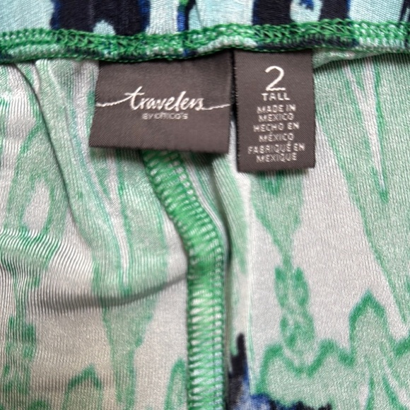 Chico's Travelers Casual Green with shades of Blue Wide-Leg Pants size L-XL (2) - Picture 2 of 3